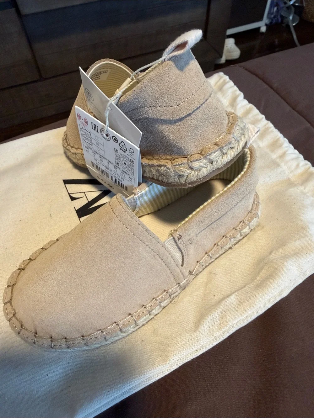 Kids Suede Slip-On Espadrilles in Taupe